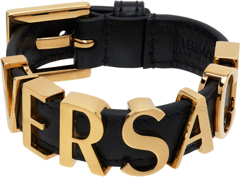 Браслет Versace Versace Logo Leather Bracelet чорний | 1019930_1A00637