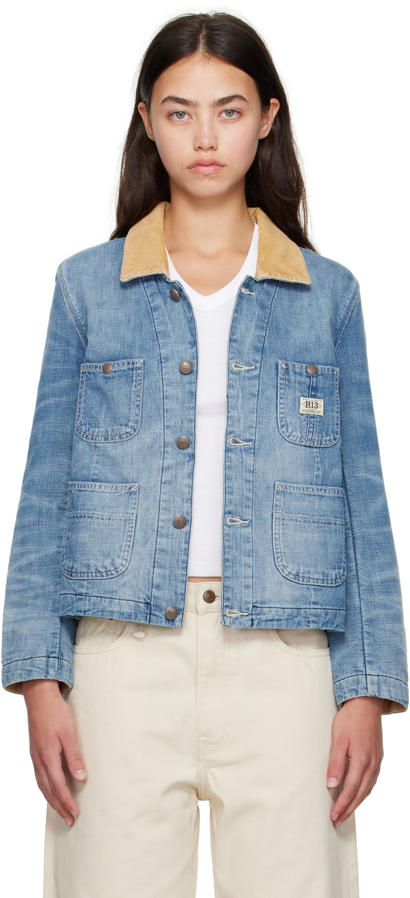 Куртка R13 Cropped Denim Chore Jacket Синій | R13WD183-D346A