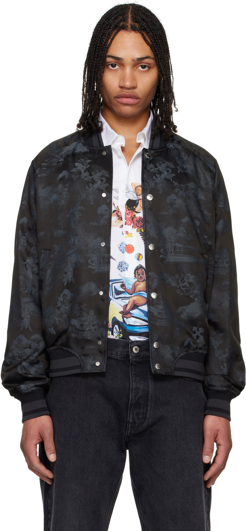 Куртка бомбер Off-White Off-White Fresco Souvenir Varsity Bomber Jacket чорний | OMEH05AS25FAB0020210