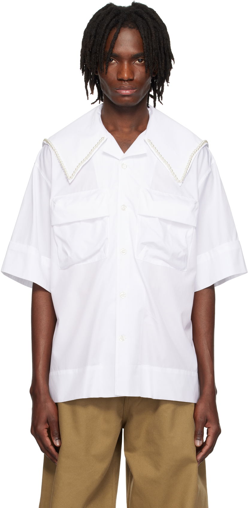 Сорочка Simone Rocha Simone Rocha Cargo Flap Pocket Sailor Collar Shirt білий | 5312B 1025