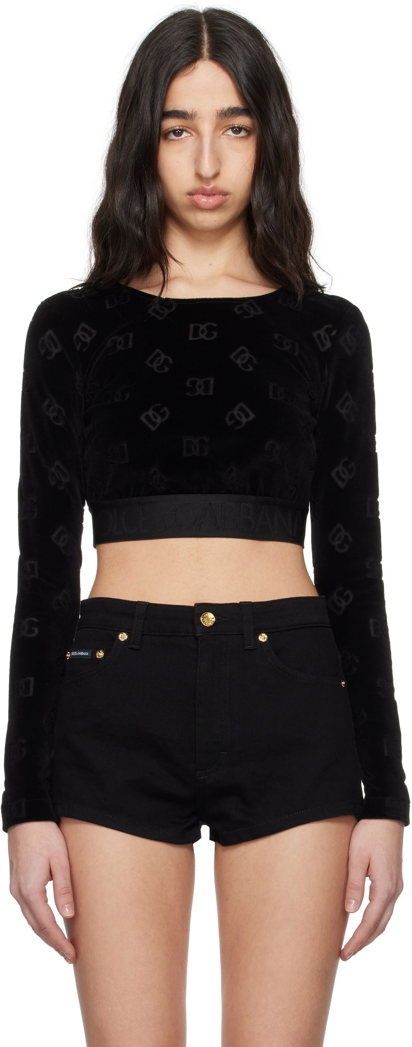 Кроп-топи Dolce & Gabbana Dolce&Gabbana Jacquard DG Logo Crop Top чорний | F778LT FJ7DL