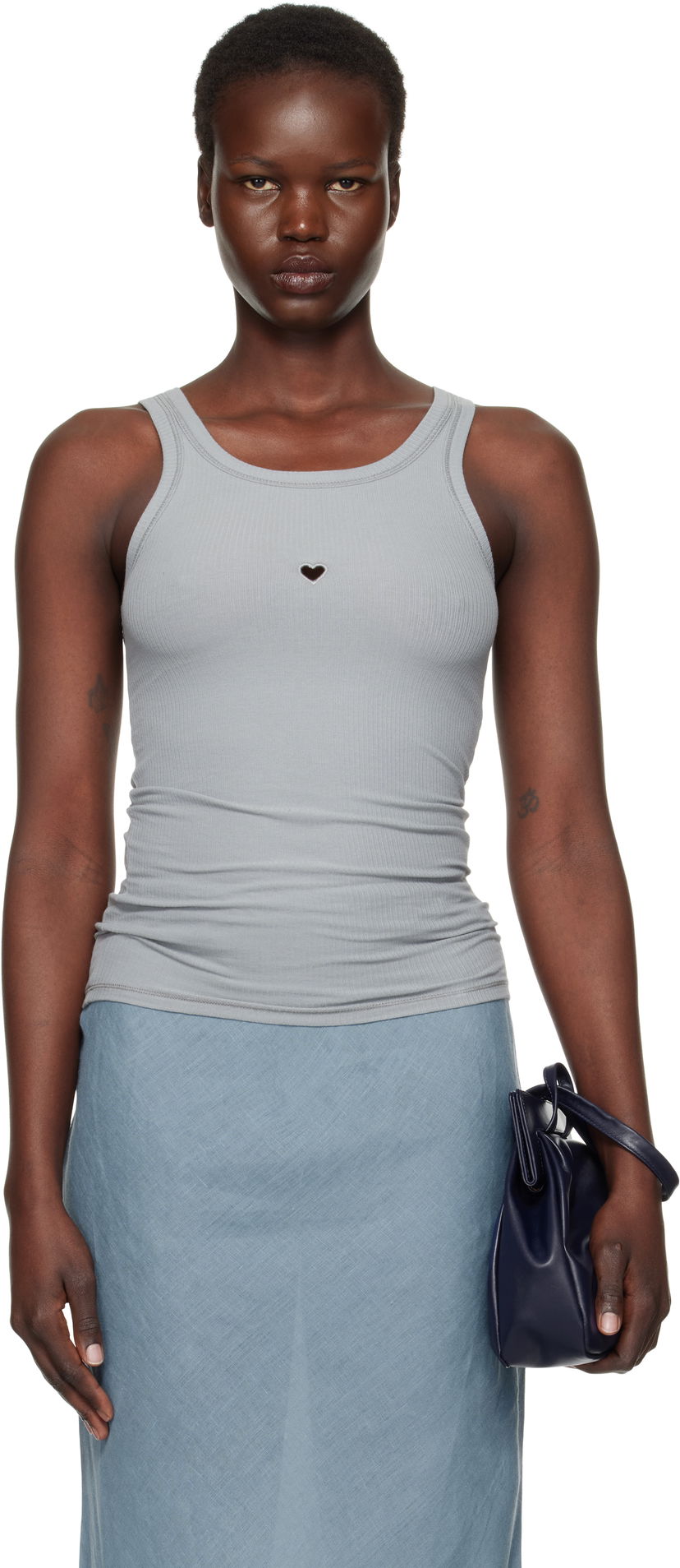 Безрукавка Baserange Heart Cutout Ribbed Tank Top Сірий | TOHT-RB-SP25