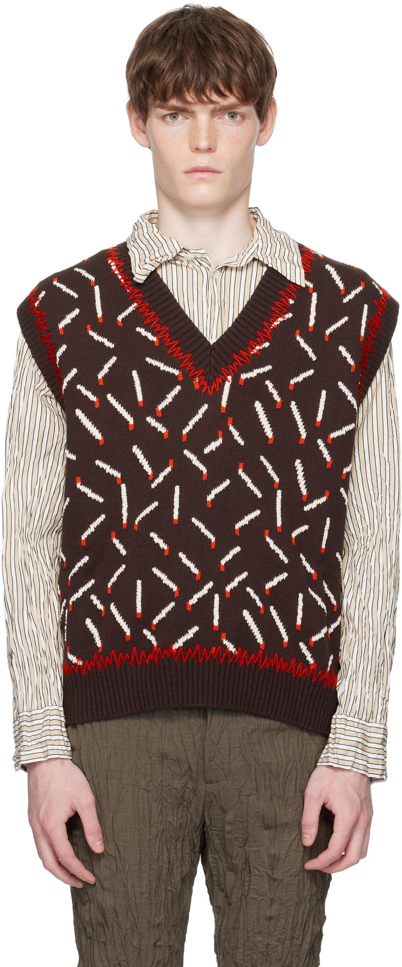 Жилет Bottega Veneta Bottega Veneta Cotton Jacquard Matches Vest Коричневий | 823017V5ET02049