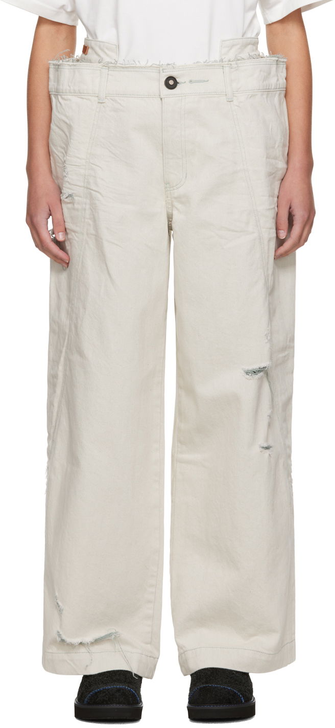 Штани карго ADER ERROR Distressed Wide Leg Jeans бежевий | BMADFWBT0110WH