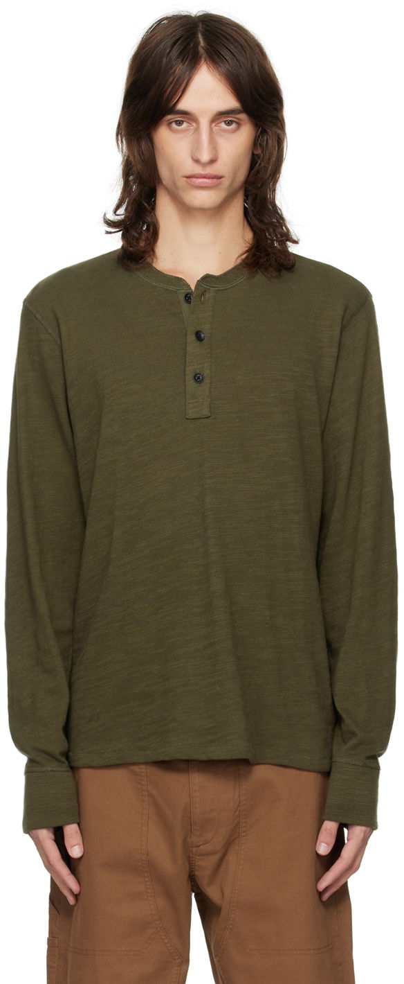 Футболка rag & bone Rag & Bone Classic Flame Henley Зелений | MBC22FT037TL37