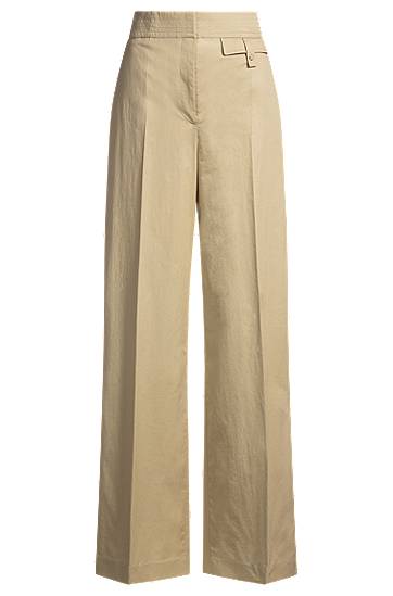 Штани BOSS High-Waisted Regular-Fit Stretch Cotton Trousers бежевий | 50537462