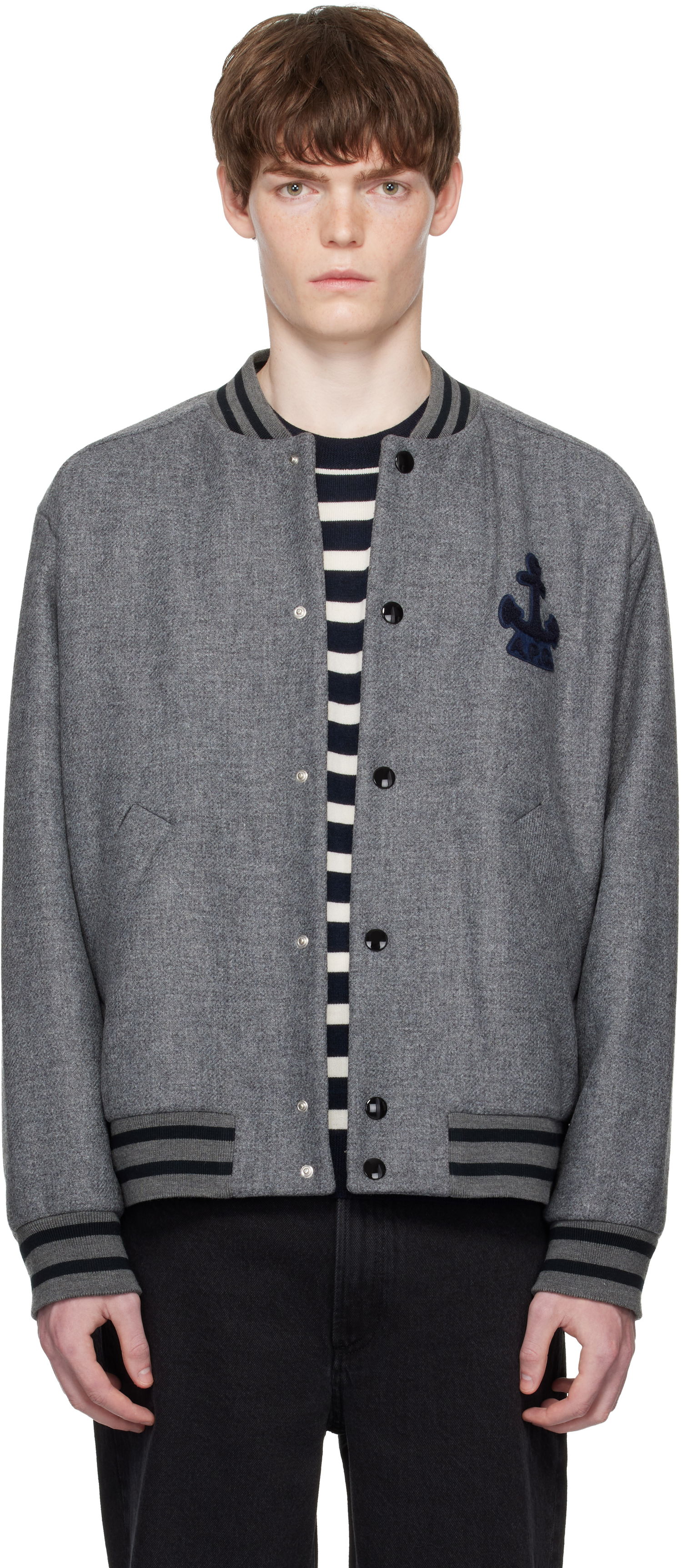 Куртка бомбер A.P.C. A.P.C. Micka Wool Bomber Jacket Сірий | WVBEB-M32010, 0