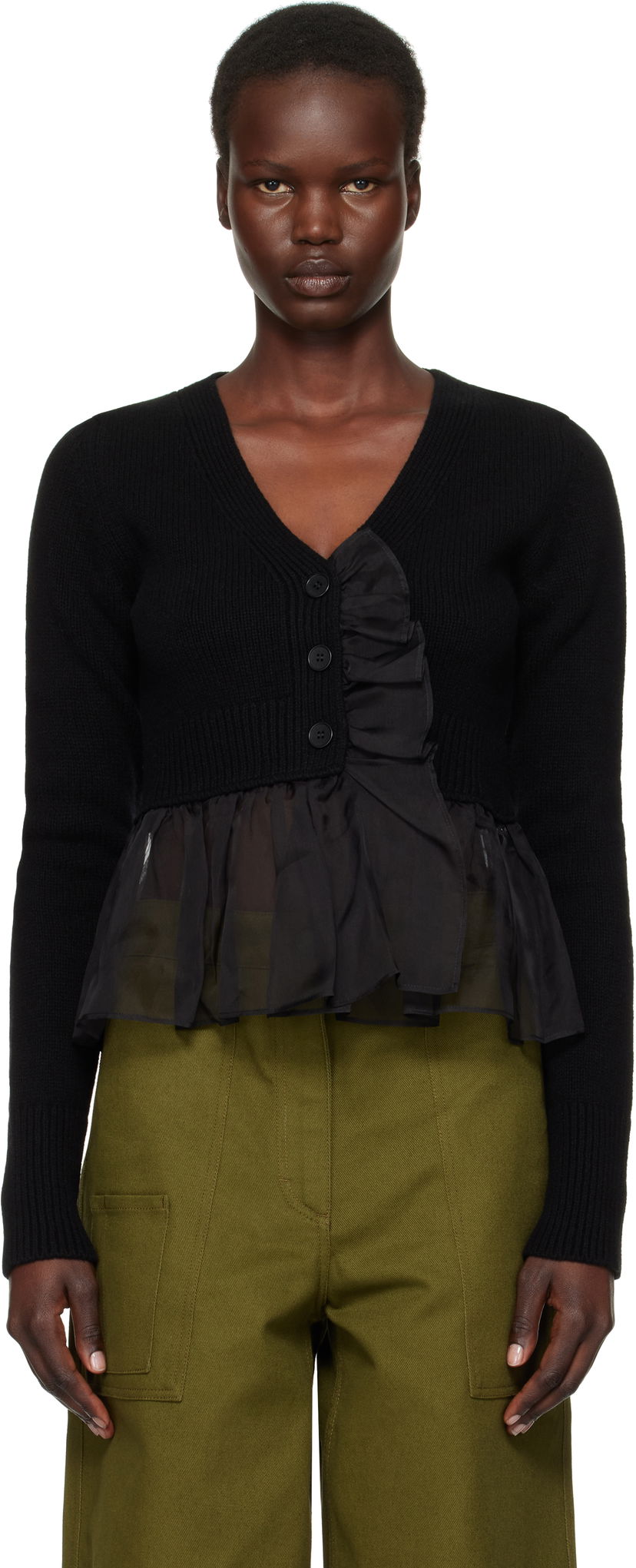 Cветр Cecilie Bahnsen Ruffle Trim Cropped Cardigan чорний | 4.24KNI52001 PHLOX CARDIGAN