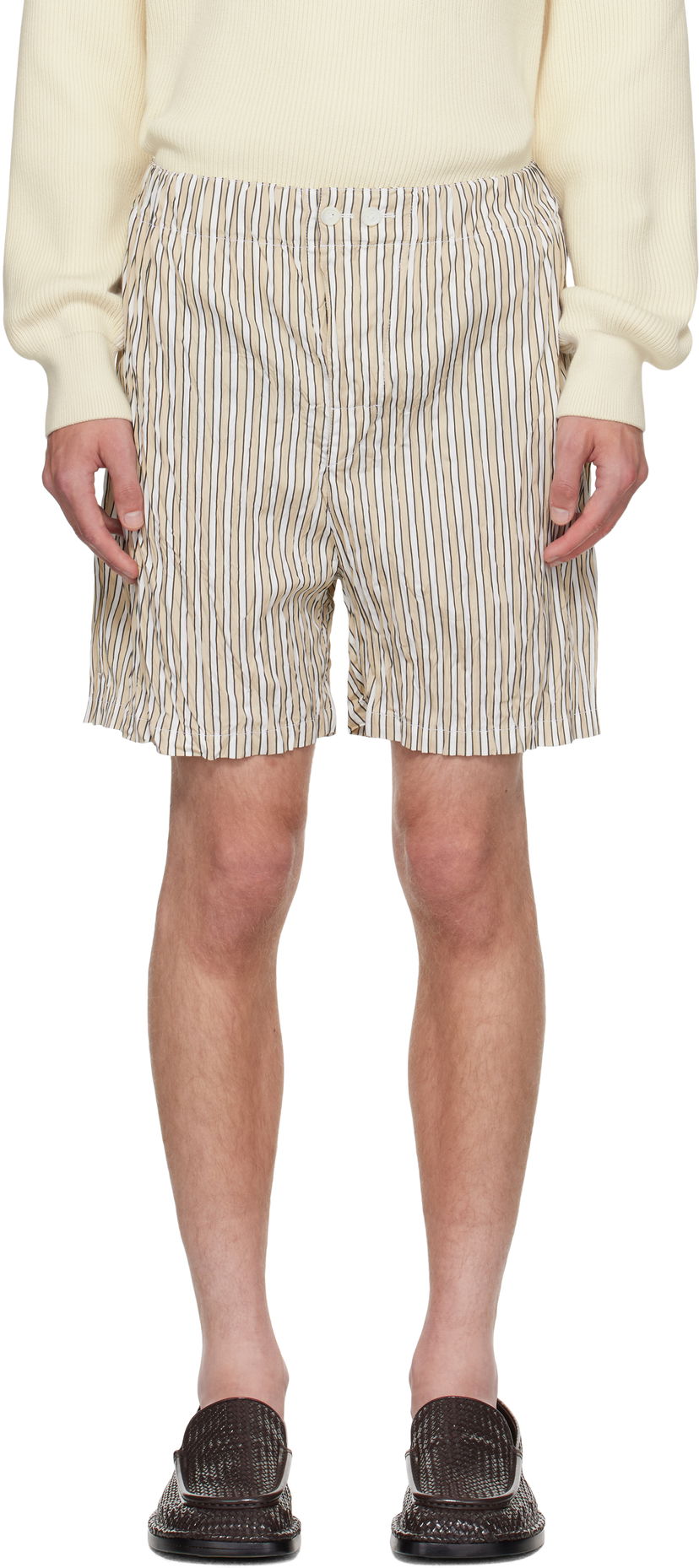 Шорти Bottega Veneta Bottega Veneta Crushed Tech Cotton Stripe Shorts бежевий | 833970V5NM08773