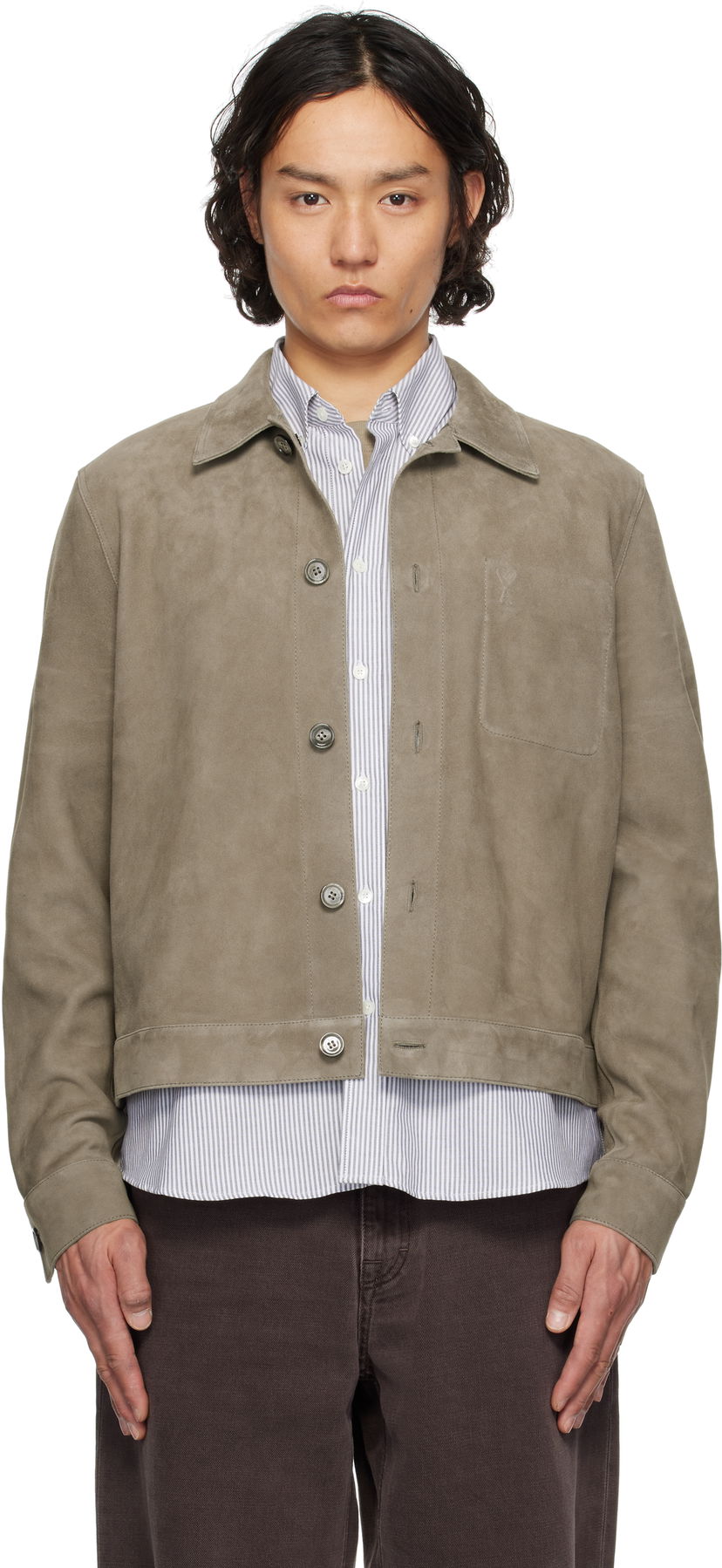 Куртка AMI AMI Paris Buttoned Suede Jacket Сірий | HJK243.LH0054