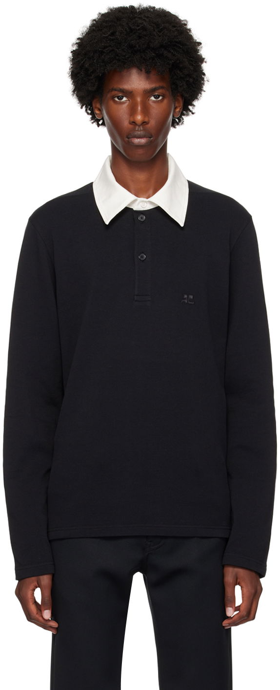 Сорочка поло Courrèges Contrasting Long Sleeve Polo чорний | 324JPO033JS0141