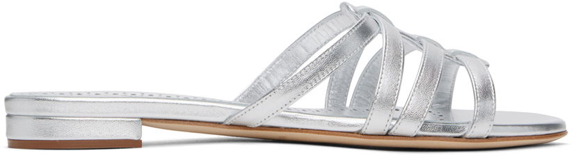Догляд за взуттям Manolo Blahnik Manolo Blahnik Riran Strappy Leather Sandals Металік | 124-2479