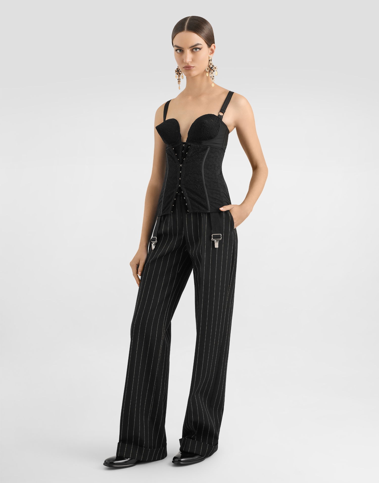 Боді Dolce & Gabbana Dolce & Gabbana Lace Bodysuit with Deep Neckline and Conical Cups чорний | F7AR0TGDC1ON0000, 1