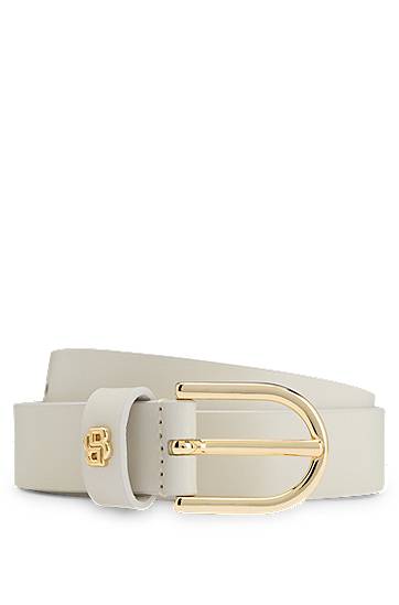 Ремені BOSS Leather Belt with Monogram Charm бежевий | 50536991