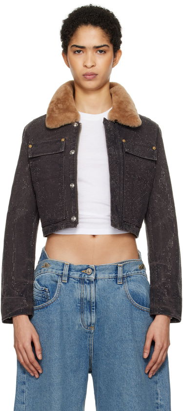 Куртка Alexander Wang Alexander Wang Workwear Cropped Denim Jacket with Shearling Collar Коричневий | 1WC4242501, 0