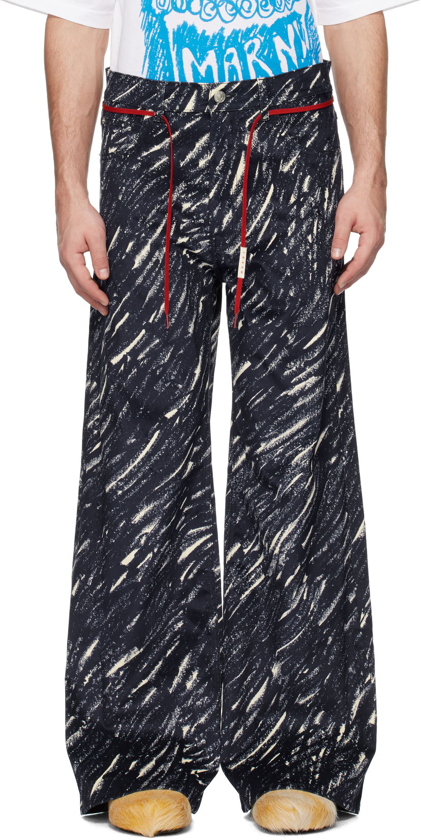 Штани Marni Marni Flocked Denim Flared Jeans темно-синій | PUJU0019A0 UTC432