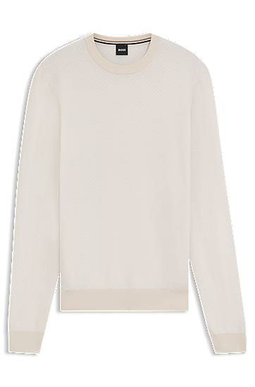 Cветр BOSS Herringbone Virgin Wool and Cotton Sweater бежевий | 50549985