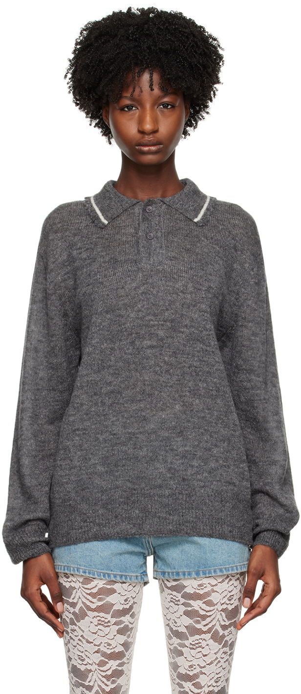 Cветр We11done Frayed Polo Sweater Сірий | WD-KT1-23-665-U-GY