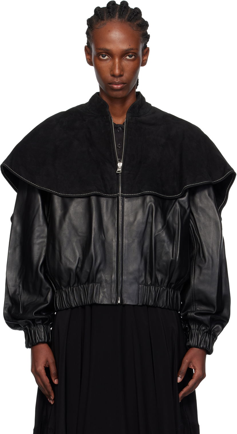Куртка бомбер JW Anderson JW Anderson Oversized Collar Leather Bomber Jacket чорний | LJ0057-LT0122