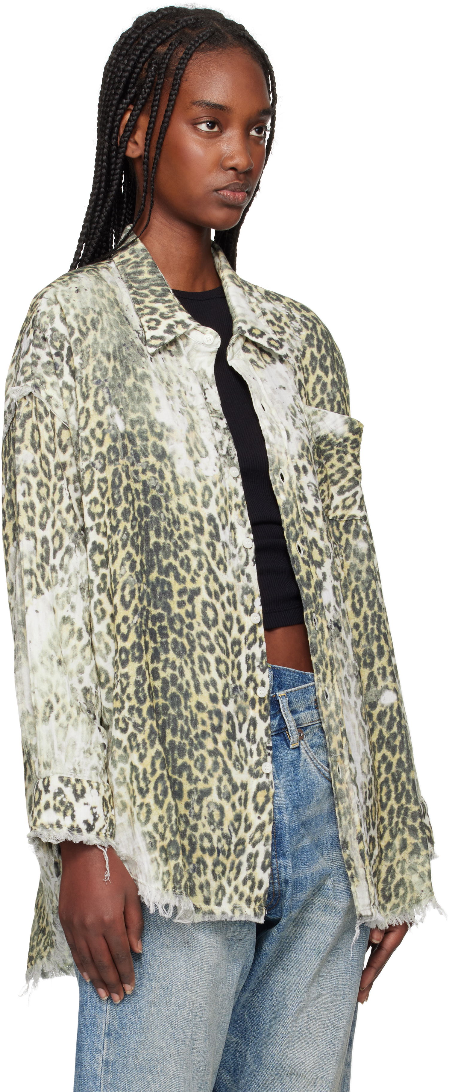 Сорочка R13 R13 Shredded Leopard Print Shirt бежевий | R13WR075-R469B, 1