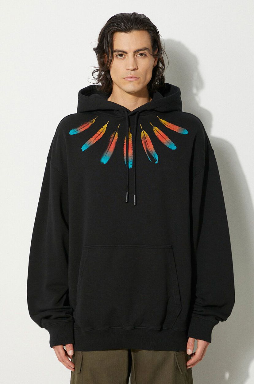 Світшоти Marcelo Burlon Collar Feathers Comfy Hoodie With Print чорний | CMBB106F24FLE0031084