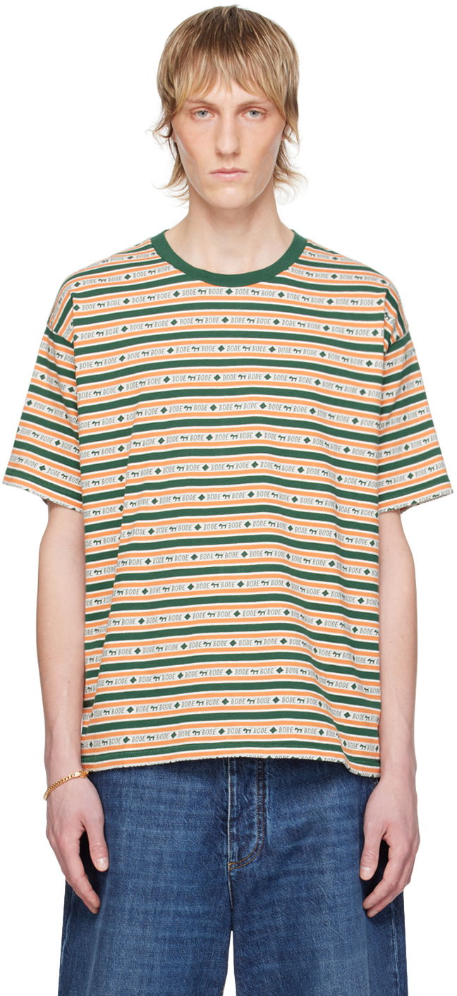 Футболка Bode Striped Jacquard T-Shirt Зелений | MRS24CS014
