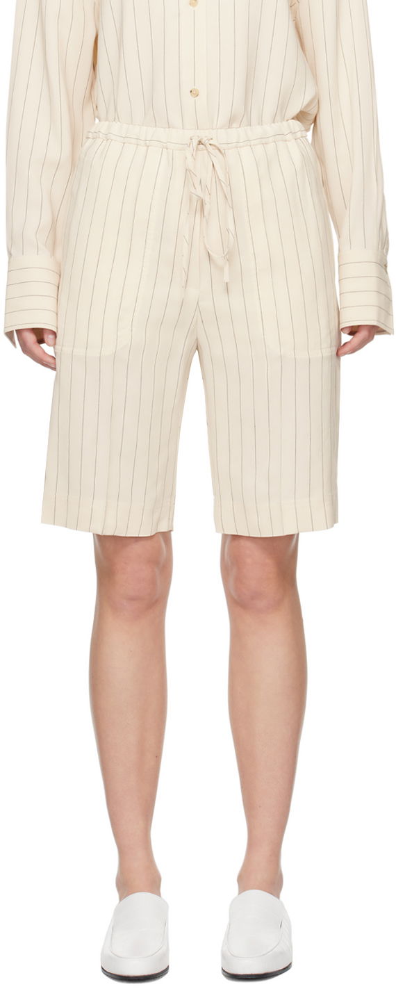 Шорти TOTEME TOTEME Relaxed Pinstripe Shorts бежевий | 242-WRB1674-FB0112