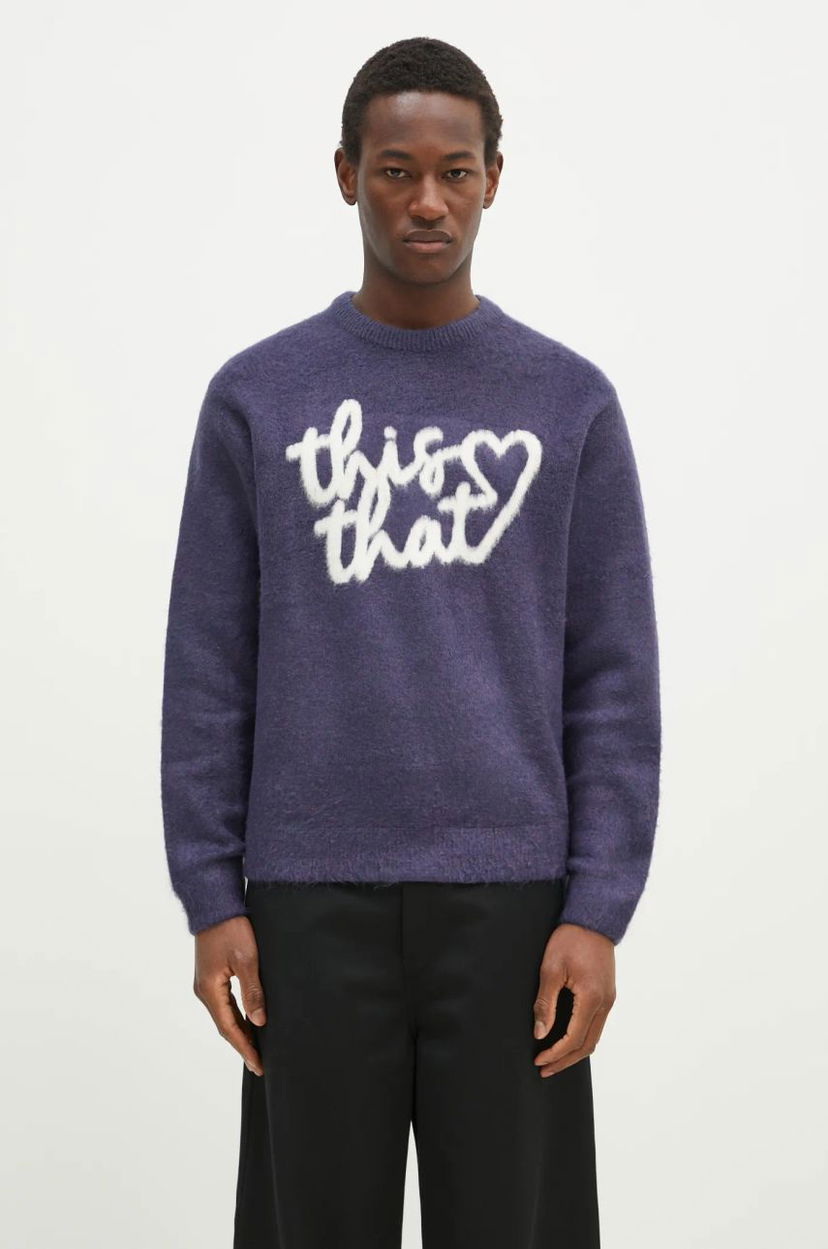 Cветр thisisneverthat thisisneverthat Heart Logo Knit Sweater Фіолетовий | TN243KKNPK11