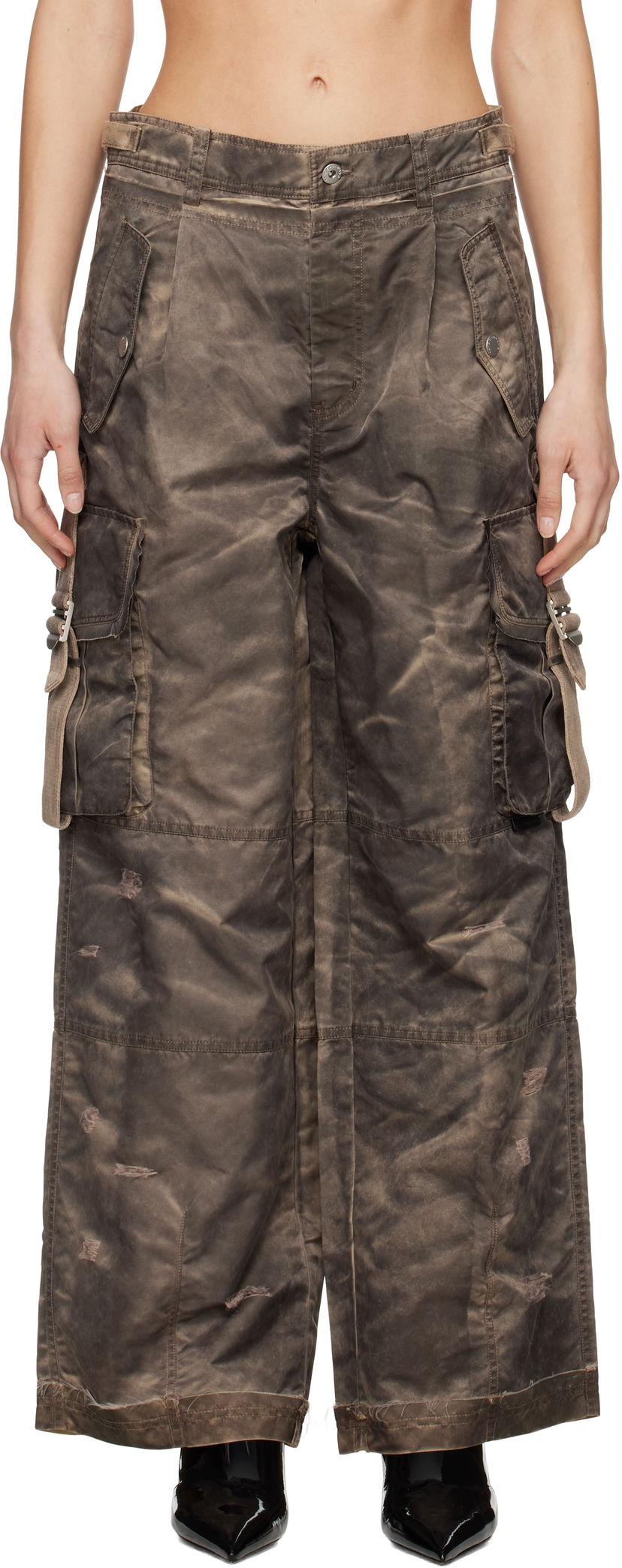Штани карго Feng Chen Wang Feng Chen Wang Sandwashed Cargo Pants Коричневий | FUS19TR10B