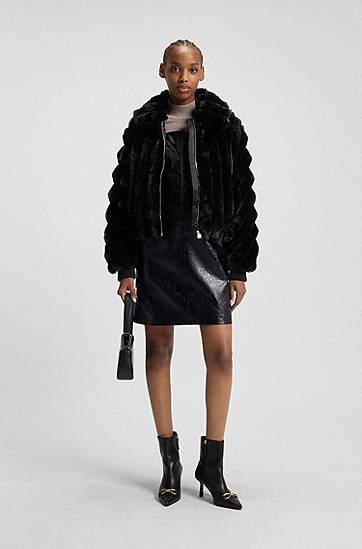 Куртка BOSS Cropped Faux-Fur Jacket with Adjustable Drawstring Hem and Full Zip чорний | 50546815, 1