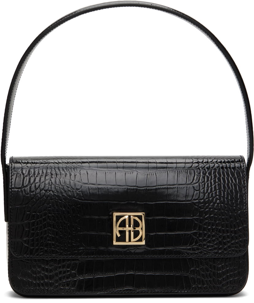 Сумочка Anine Bing Crocodile Embossed Leather Shoulder Bag чорний | A-13-10232-010