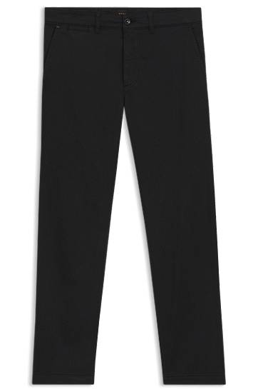 Штани BOSS Regular-Fit Stretch-Cotton Satin Chinos чорний | 50534378