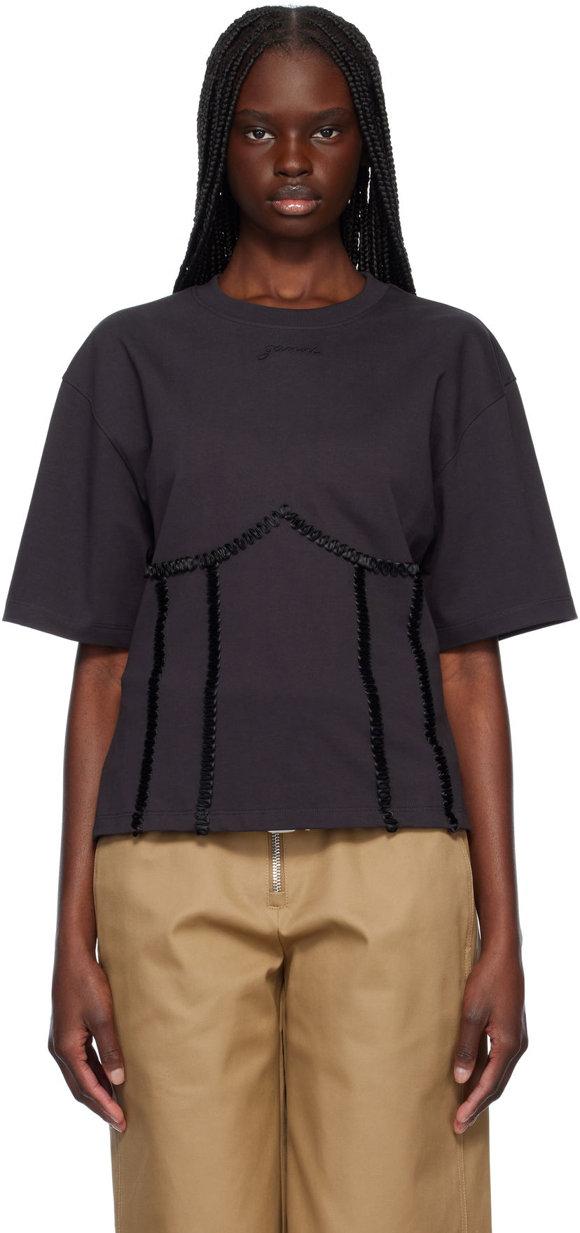 Футболка GANNI Ganni Cotton Tie Back T-Shirt чорний | T4179