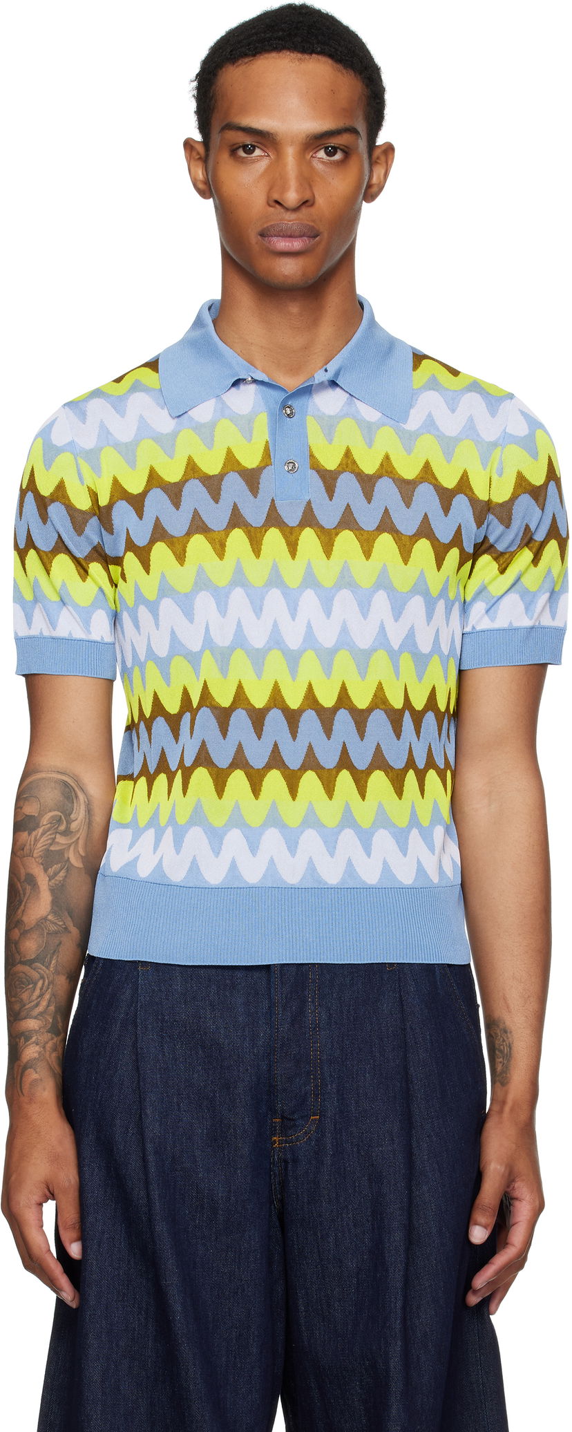 Сорочка поло Versace Versace Wave Knit Polo Синій | 1019862_1A14045