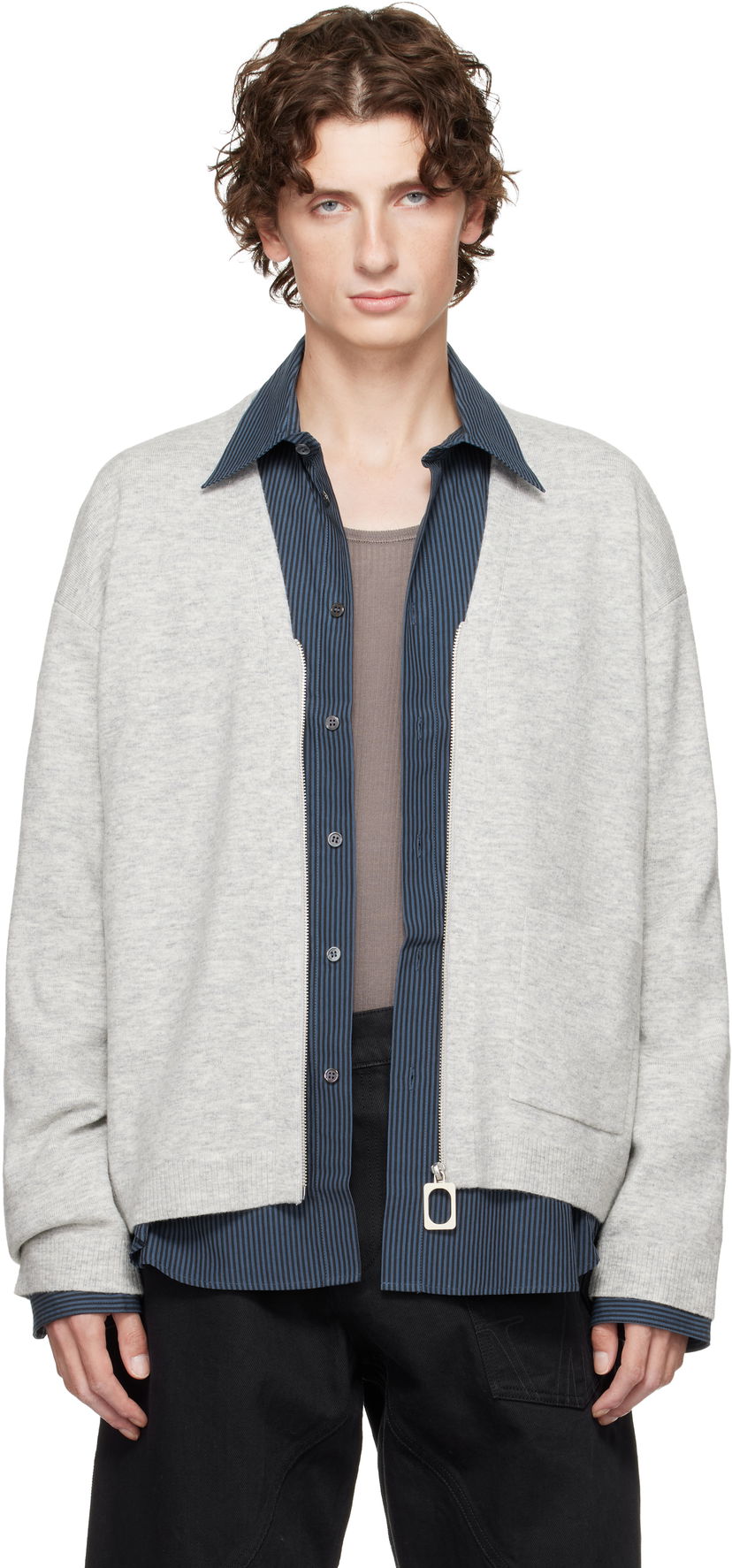 Cветр JW Anderson JW Anderson V-Neck Zip-Up Cardigan Сірий | KW1435-YN0443