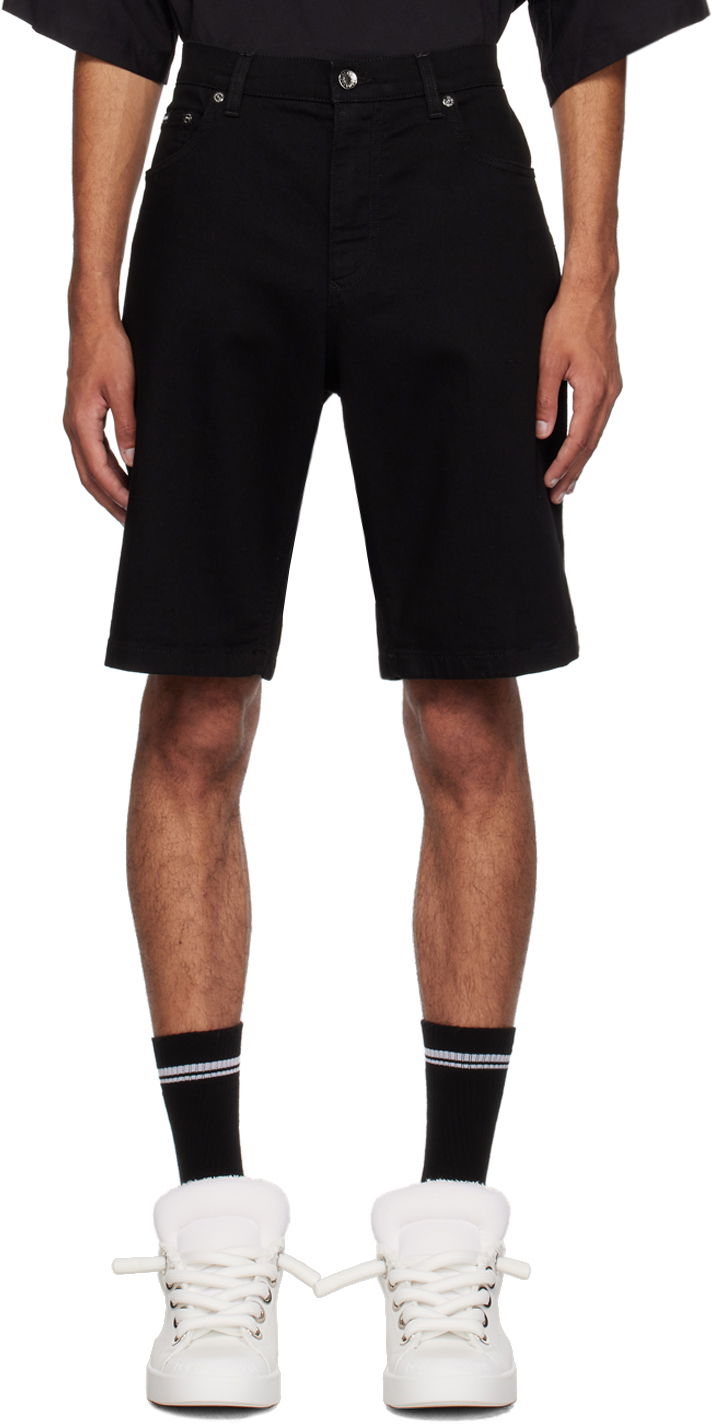Шорти Dolce & Gabbana Black Plaque Denim Shorts чорний | GWNXADG8GW6