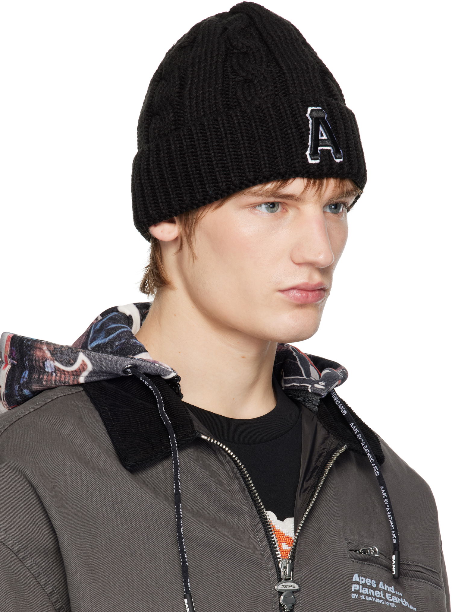 Шапка AAPE by A Bathing Ape A Bathing Ape Aape Main Knit Beanie with Logo чорний | AAPHTM5288XXNBKX, 1