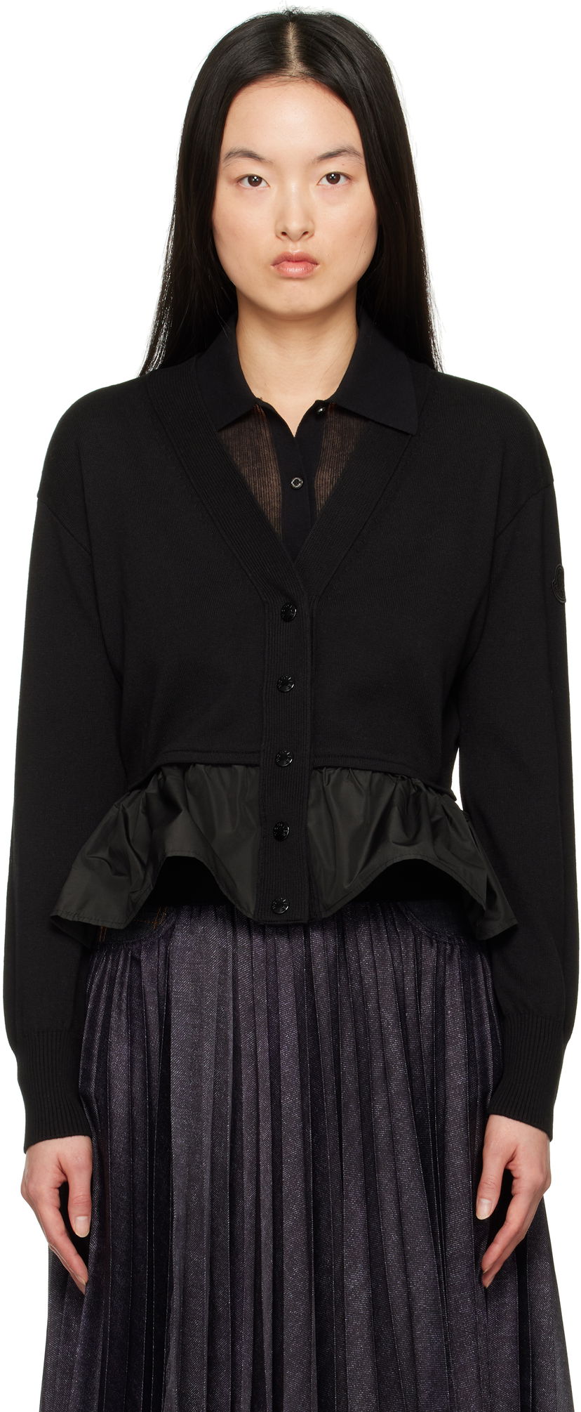 Cветр Moncler Moncler Cotton, Cashmere & Silk Peplum Cardigan чорний | K10939B00038M4066