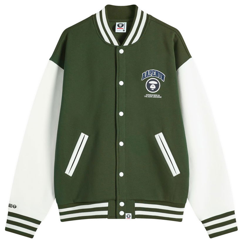 Куртка бомбер AAPE by A Bathing Ape AAPE Now Fleece Baseball Jacket Зелений | AAPSWMB328XANGRD