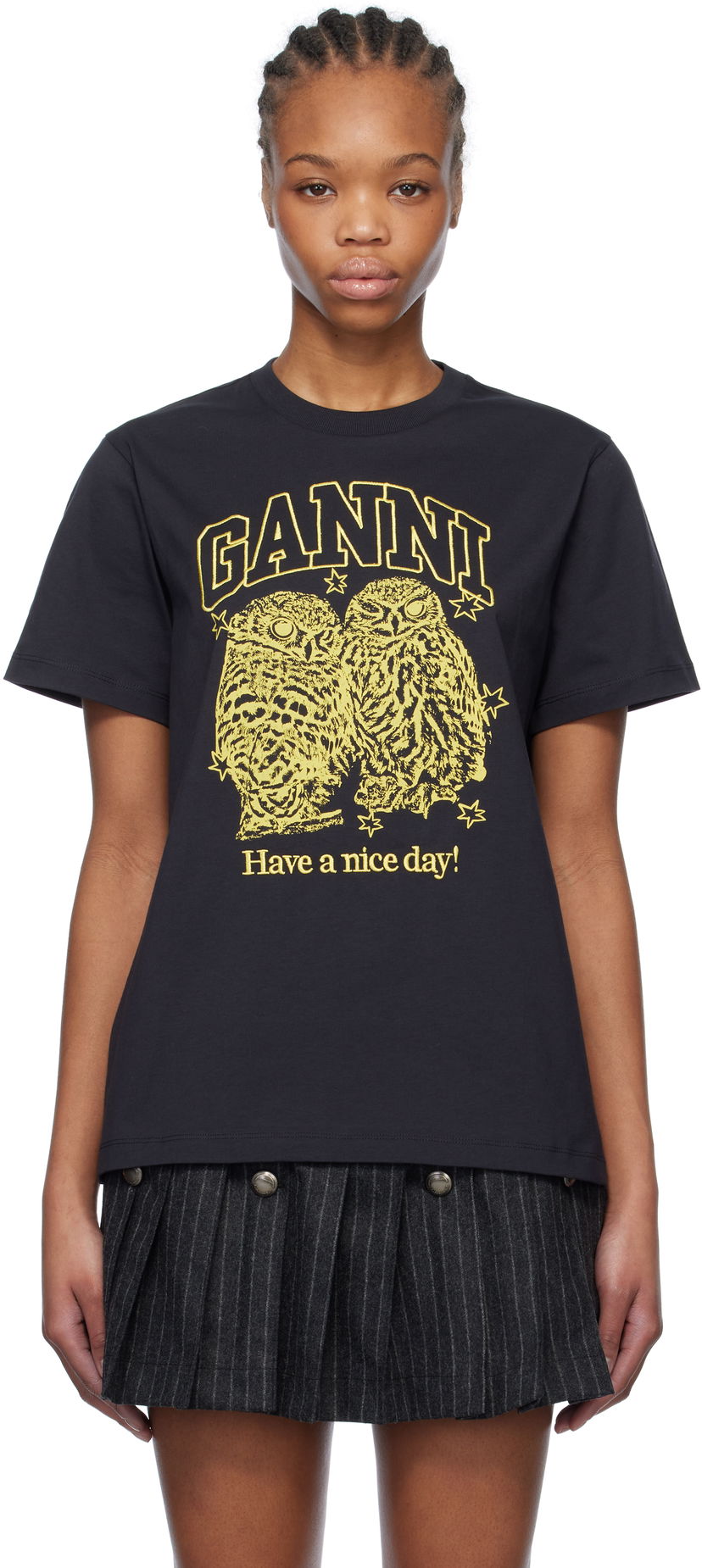 Футболка GANNI GANNI Owls Relaxed Jersey T-Shirt чорний | T4059