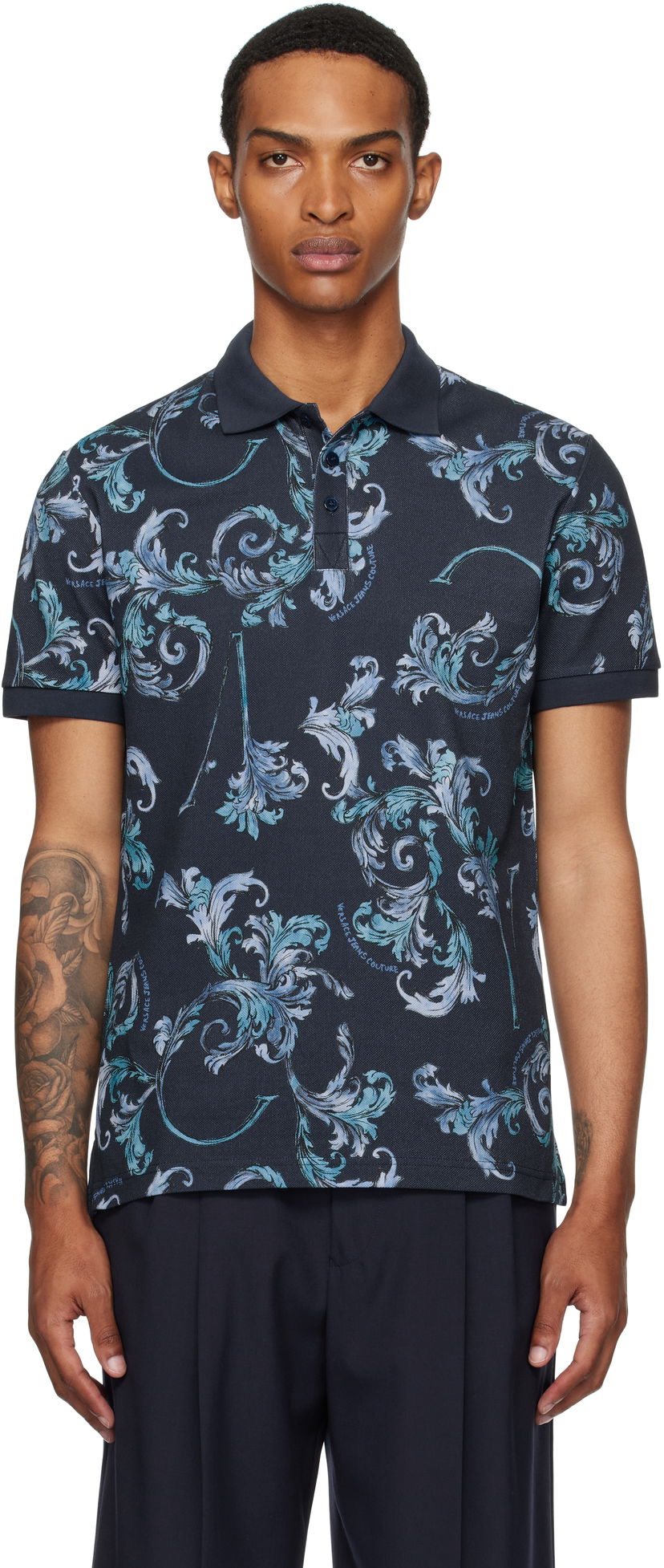 Сорочка поло Versace Versace Jeans Couture Outline Barocco Polo темно-синій | E78GAG6S0_EJS460