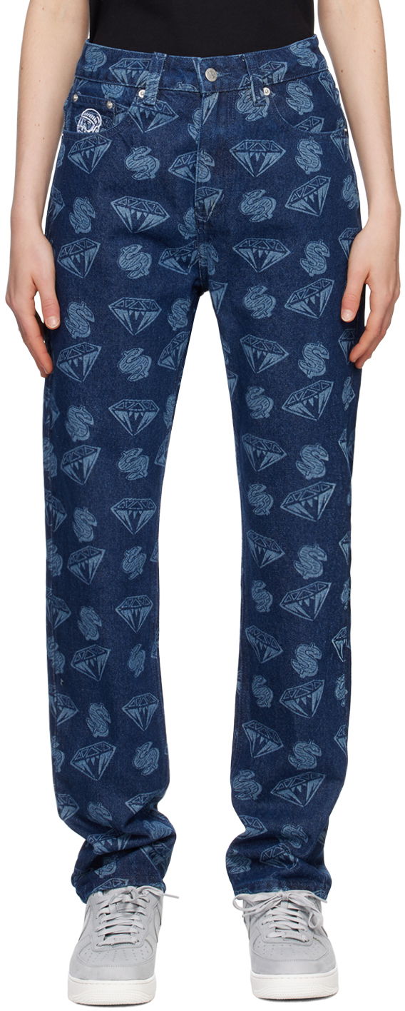 Джинси BILLIONAIRE BOYS CLUB Diamond & Dollars Print Jeans Синій | B23154