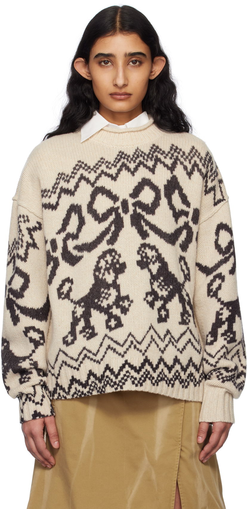 Cветр Acne Studios Acne Studios Poodle Intarsia Knit Sweater бежевий | A60560-