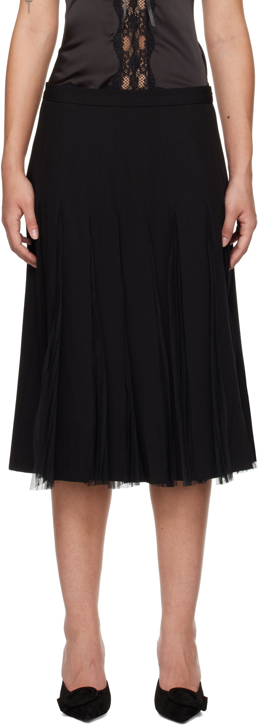 Спідниця GUIZIO Guizio Gibson Chiffon Pleated Midi Skirt чорний | H24305W115