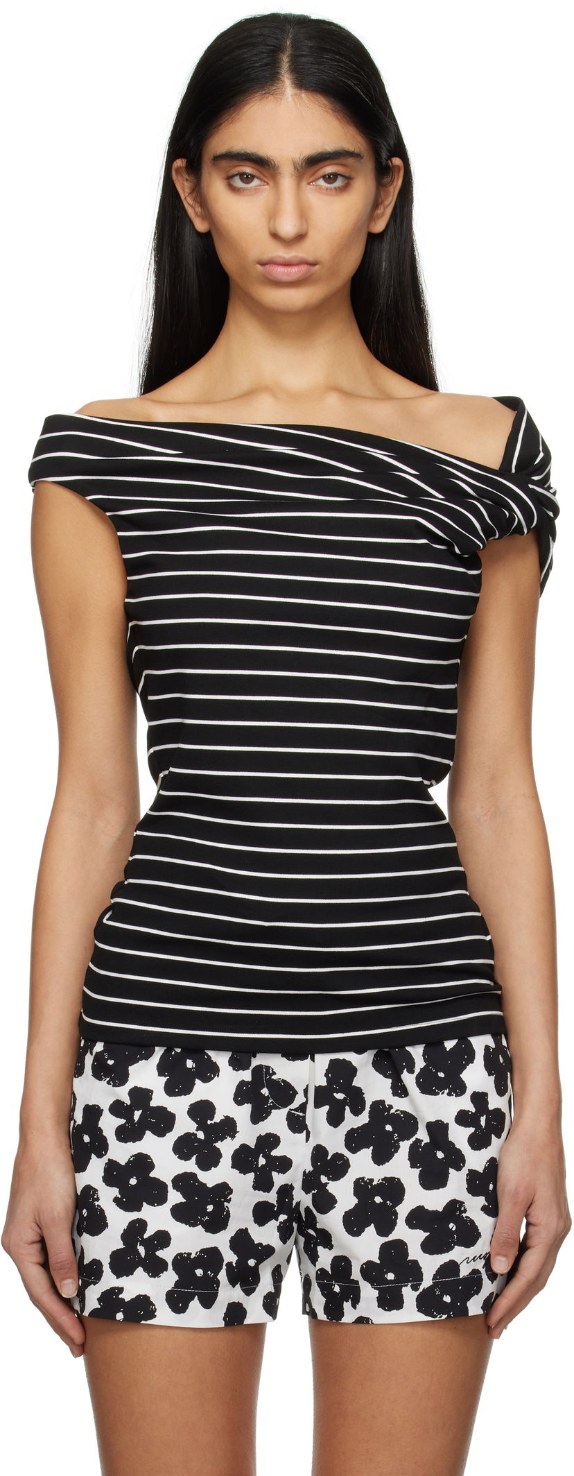 Безрукавка MSGM MSGM Striped Off-Shoulder Top чорний | 3841MDM02 257115