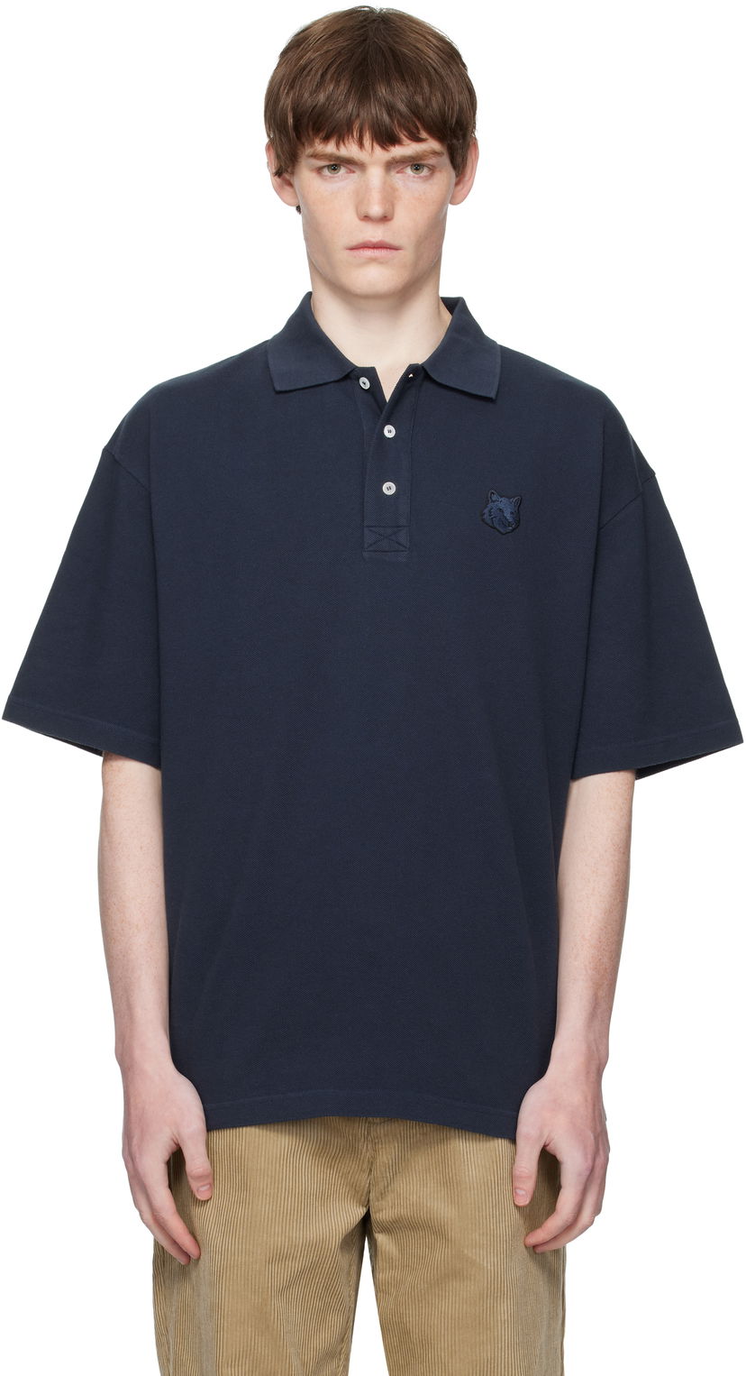 Сорочка поло MAISON KITSUNÉ Maison Kitsuné Fox Head Patch Oversize Polo темно-синій | PM00211KP0001
