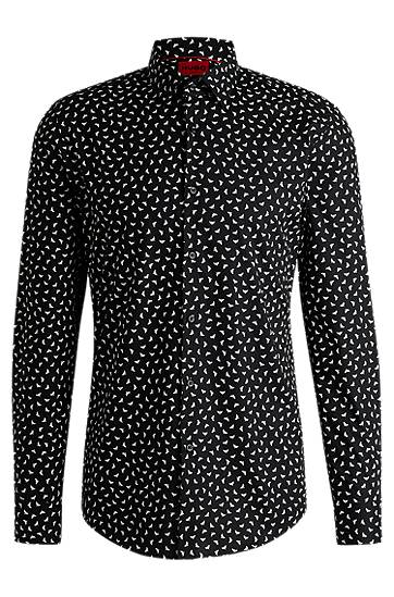 Сорочка BOSS Slim-Fit Printed Cotton Poplin Shirt чорний | 50534068