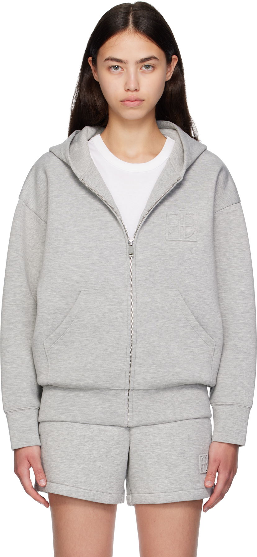 Світшоти Anine Bing ANINE BING Bond Zip Up Framed Monogram Hoodie Сірий | A-08-10742-GRY1
