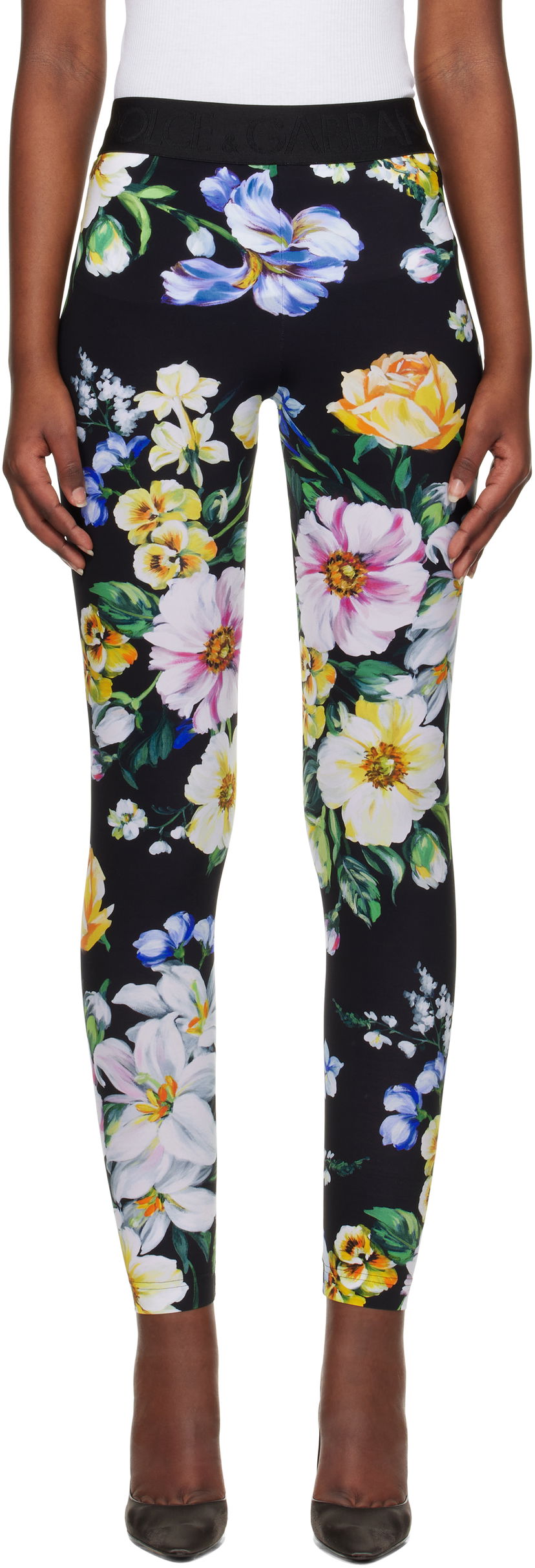 Легінси Dolce & Gabbana Dolce&Gabbana Floral Print Leggings чорний | FTB5TT FSG8L