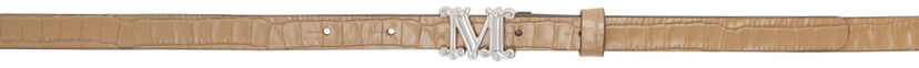 Ремені Max Mara Max Mara Crocodile-Print Leather Belt with Monogram Buckle бежевий | 2424506091600